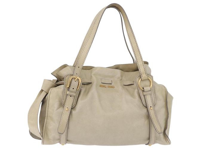 Borsa Tote Miu Miu Vitello Lux Leather Beige Gold Auth 198369M D'oro - vista 2