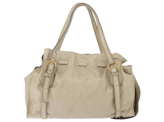 Borsa Tote Miu Miu Vitello Lux Leather Beige Gold Auth 198369M D'oro - vista 3