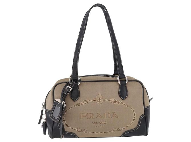 Borsa Tote PRADA Canvas Beige Silver Auth 197022A Argento - vista 2
