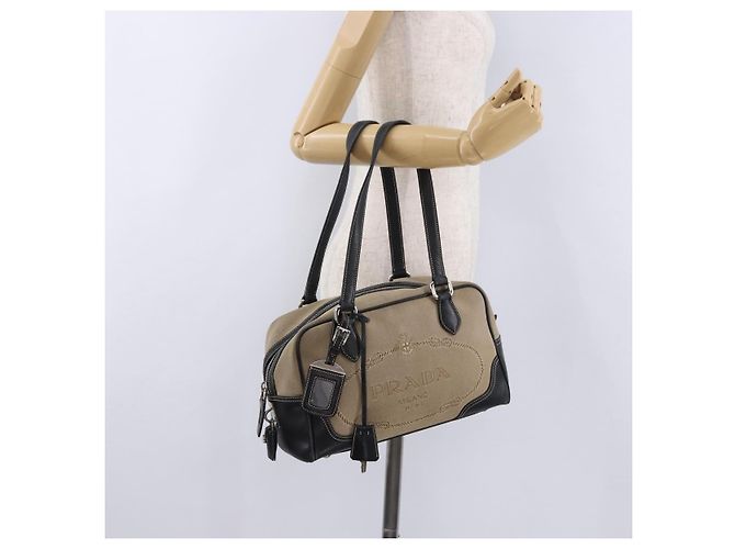 Borsa Tote PRADA Canvas Beige Silver Auth 197022A Argento - vista 25