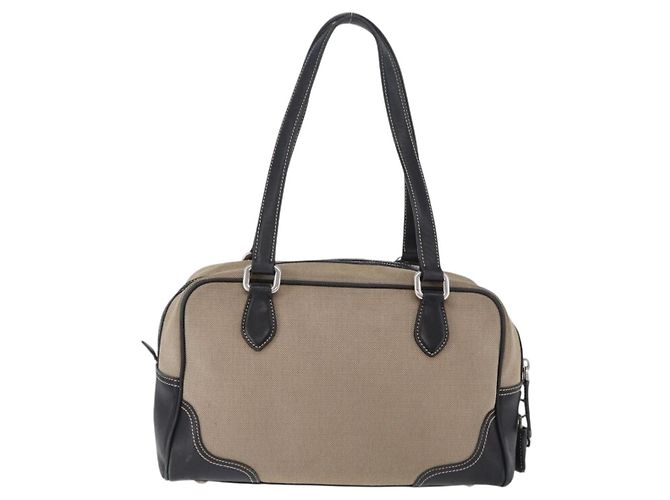 Borsa Tote PRADA Canvas Beige Silver Auth 197022A Argento - vista 3