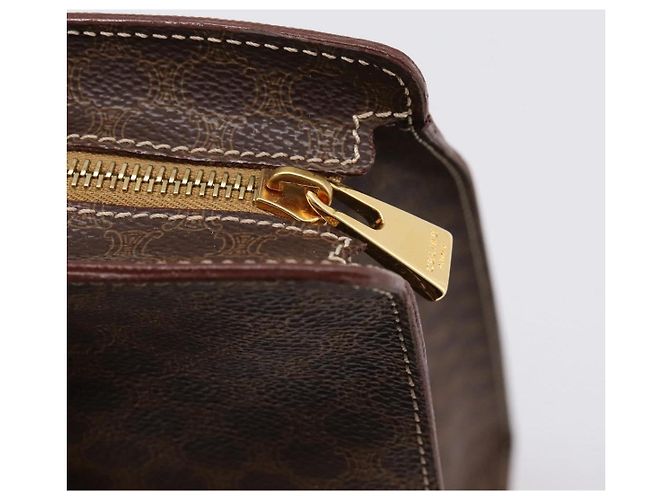Céline Borsa Tote CELINE Macadam Canvas PVC Pelle Marrone Oro Auth am12243V D'oro - vista 14