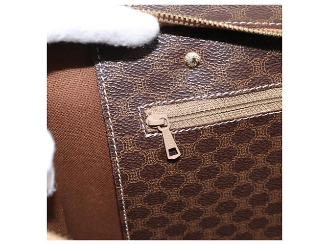 Céline Borsa Tote CELINE Macadam Canvas PVC Pelle Marrone Oro Auth am12243V D'oro - vista 19