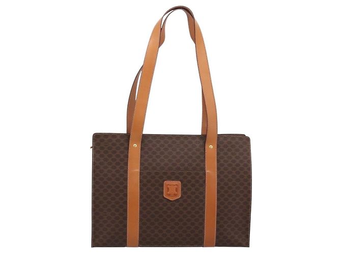 Céline Borsa Tote CELINE Macadam Canvas PVC Pelle Marrone Oro Auth am12243V D'oro - vista 2