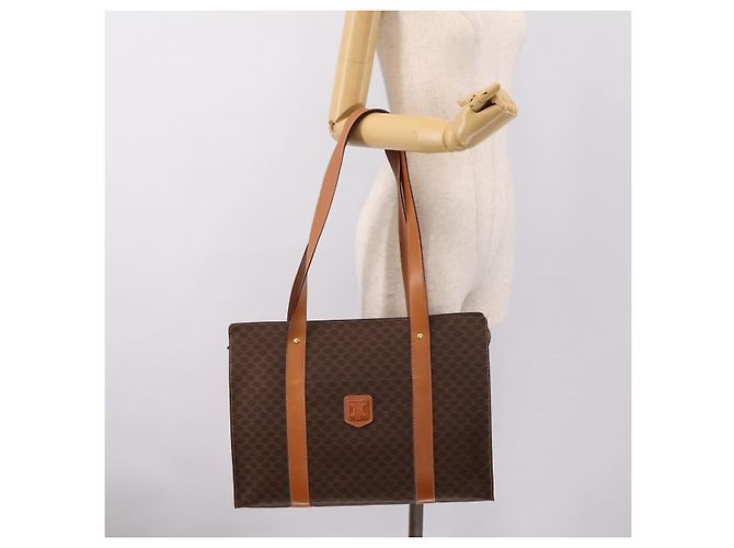 Céline Borsa Tote CELINE Macadam Canvas PVC Pelle Marrone Oro Auth am12243V D'oro - vista 22