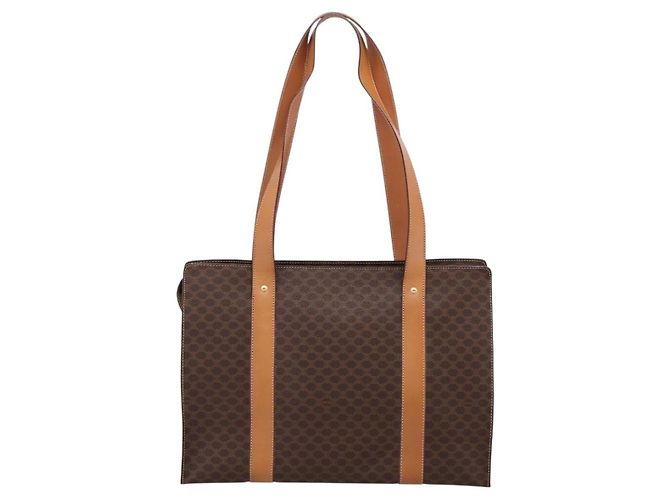 Céline Borsa Tote CELINE Macadam Canvas PVC Pelle Marrone Oro Auth am12243V D'oro - vista 3