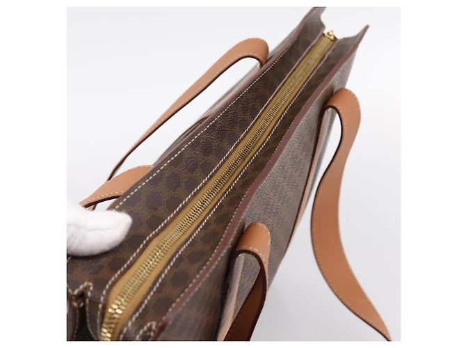 Céline Borsa Tote CELINE Macadam Canvas PVC Pelle Marrone Oro Auth am12243V D'oro - vista 6