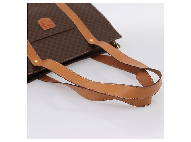 Céline Borsa Tote CELINE Macadam Canvas PVC Pelle Marrone Oro Auth am12243V D'oro - vista 7