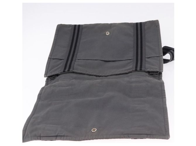 Hermès Borsa a Tracolla HERMES Fourre Tout Bassas MM Canvas Gray Silver Auth 194155 Marrone Argento - vista 15