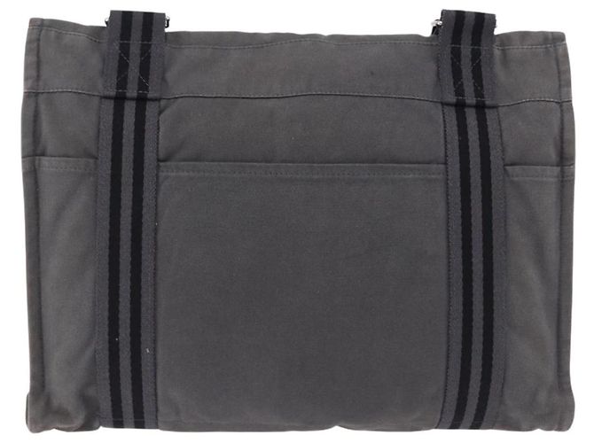 Hermès Borsa a Tracolla HERMES Fourre Tout Bassas MM Canvas Gray Silver Auth 194155 Marrone Argento - vista 3