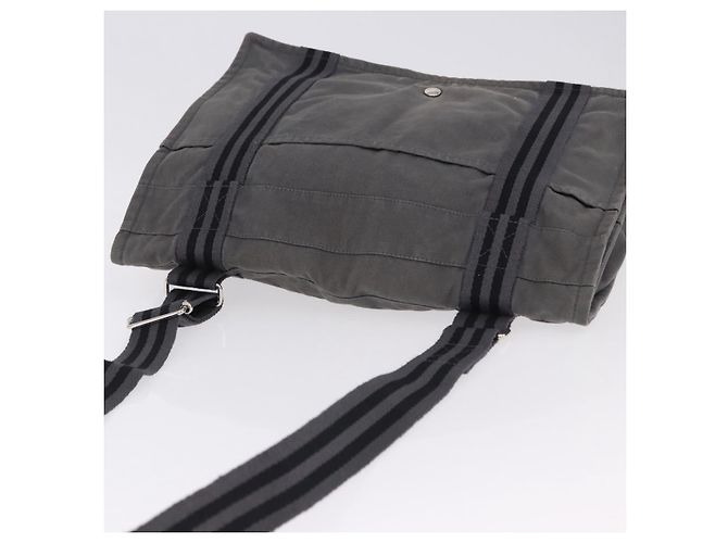 Hermès Borsa a Tracolla HERMES Fourre Tout Bassas MM Canvas Gray Silver Auth 194155 Marrone Argento - vista 6