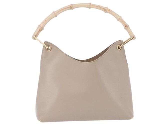 Borsa a tracolla GUCCI Bamboo in pelle beige tono oro 001 2058 1883 Auth BA14832 - vista 2