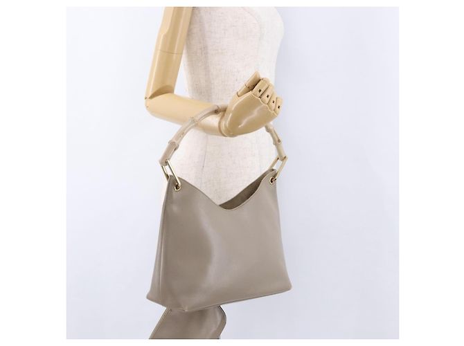 Borsa a tracolla GUCCI Bamboo in pelle beige tono oro 001 2058 1883 Auth BA14832 - vista 23