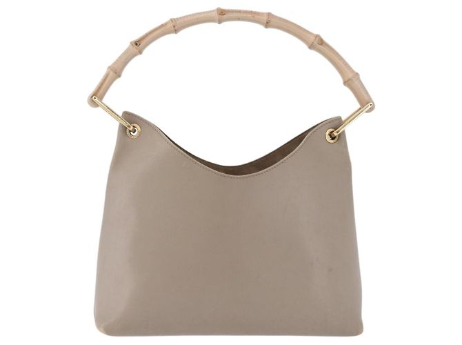 Borsa a tracolla GUCCI Bamboo in pelle beige tono oro 001 2058 1883 Auth BA14832 - vista 3