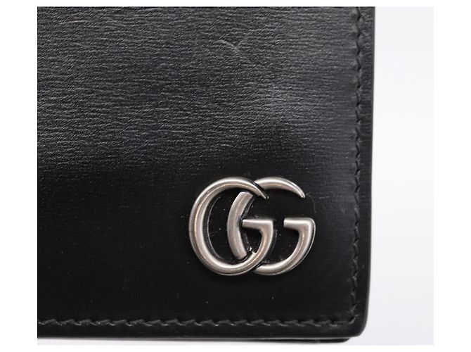 GUCCI GG Marmont Compact Wallet Leather Black Silver 428725 Auth 198795A Nero Argento - vista 12