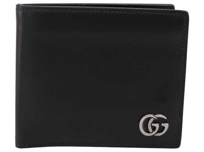 GUCCI GG Marmont Compact Wallet Leather Black Silver 428725 Auth 198795A Nero Argento - vista 2