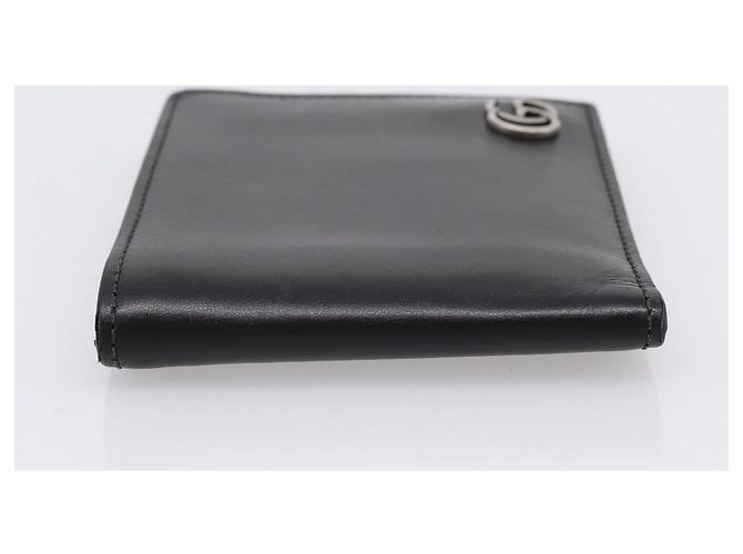 GUCCI GG Marmont Compact Wallet Leather Black Silver 428725 Auth 198795A Nero Argento - vista 5