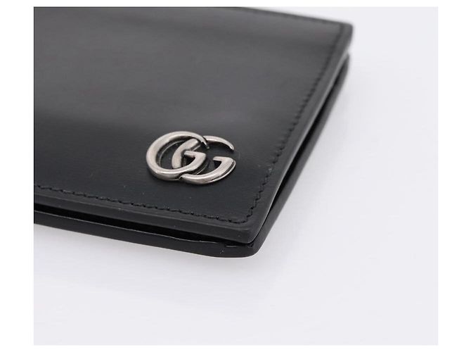 GUCCI GG Marmont Compact Wallet Leather Black Silver 428725 Auth 198795A Nero Argento - vista 8