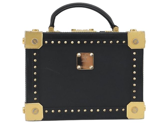 MCM Vicetos Logogram Mini Trunk PVC Leather 2way Black Gold Auth 196839A Nero D'oro - vista 2