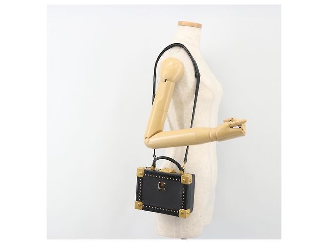 MCM Vicetos Logogram Mini Trunk PVC Leather 2way Black Gold Auth 196839A Nero D'oro - vista 23