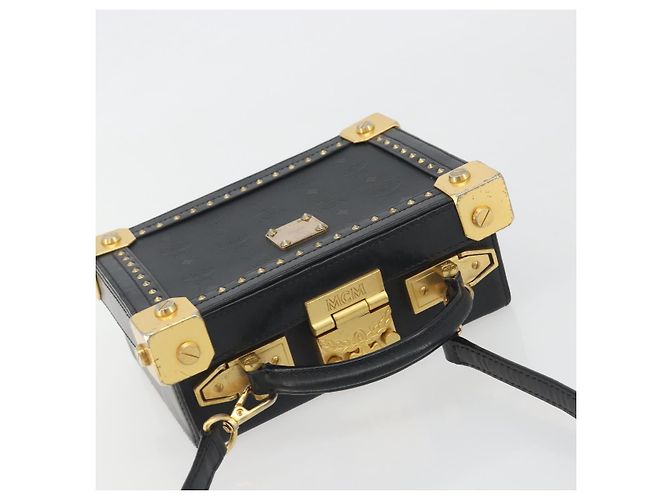 MCM Vicetos Logogram Mini Trunk PVC Leather 2way Black Gold Auth 196839A Nero D'oro - vista 6