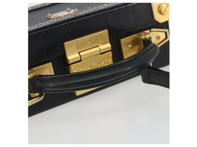 MCM Vicetos Logogram Mini Trunk PVC Leather 2way Black Gold Auth 196839A Nero D'oro - vista 7