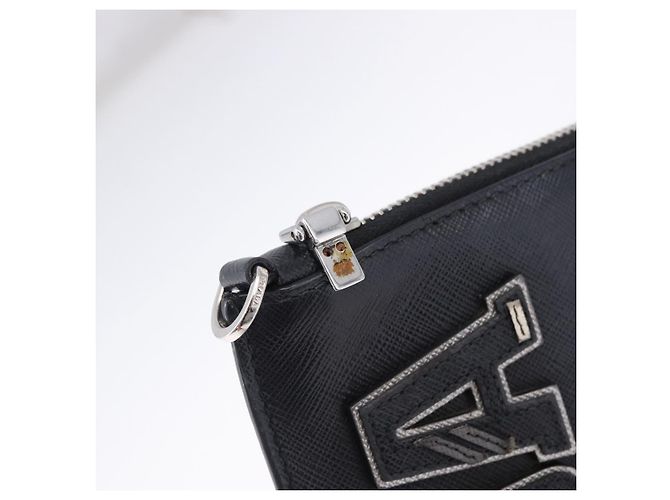 Saffiano Borsa a pochette PRADA in pelle Safiano Nero Argento Auth mr2853 - vista 12