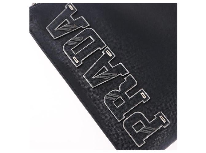 Saffiano Borsa a pochette PRADA in pelle Safiano Nero Argento Auth mr2853 - vista 13