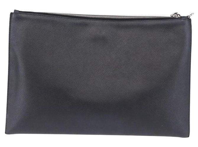 Saffiano Borsa a pochette PRADA in pelle Safiano Nero Argento Auth mr2853 - vista 3