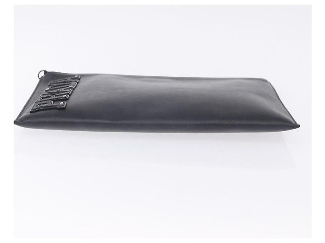 Saffiano Borsa a pochette PRADA in pelle Safiano Nero Argento Auth mr2853 - vista 7