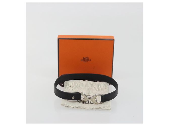 Hermès Bracciale HERMES Papan Pelle Nero Argento Auth 195944M - vista 10