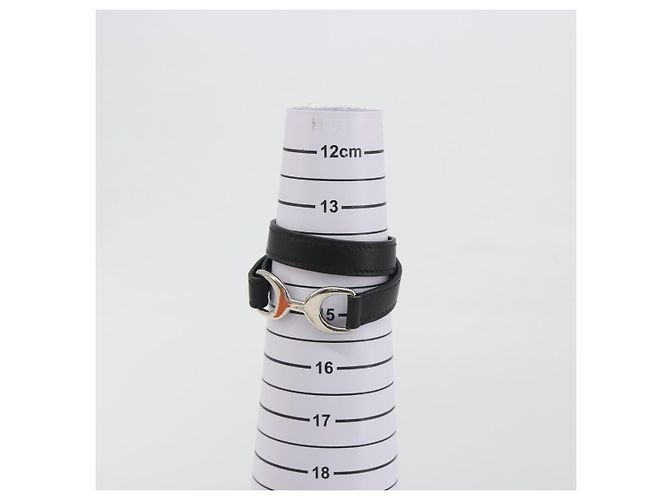 Hermès Bracciale HERMES Papan Pelle Nero Argento Auth 195944M - vista 11