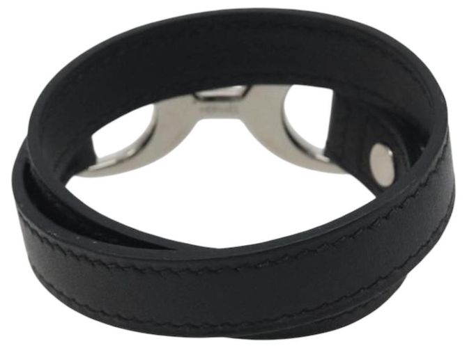 Hermès Bracciale HERMES Papan Pelle Nero Argento Auth 195944M - vista 3