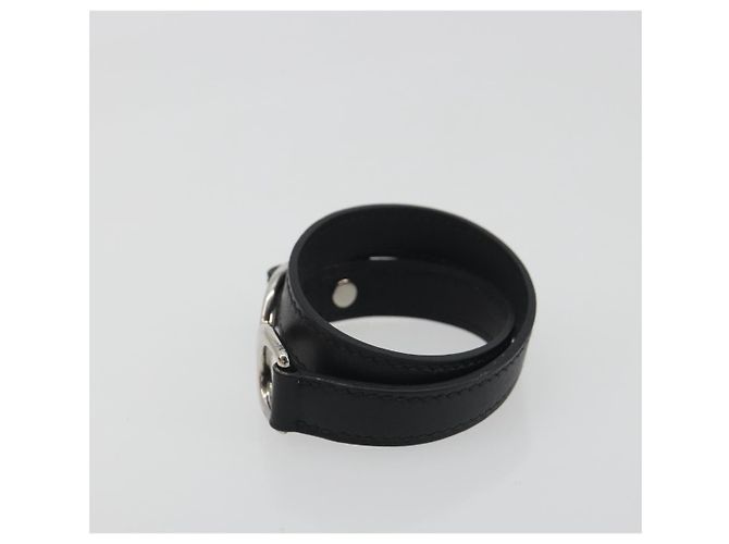 Hermès Bracciale HERMES Papan Pelle Nero Argento Auth 195944M - vista 4