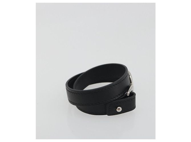 Hermès Bracciale HERMES Papan Pelle Nero Argento Auth 195944M - vista 5
