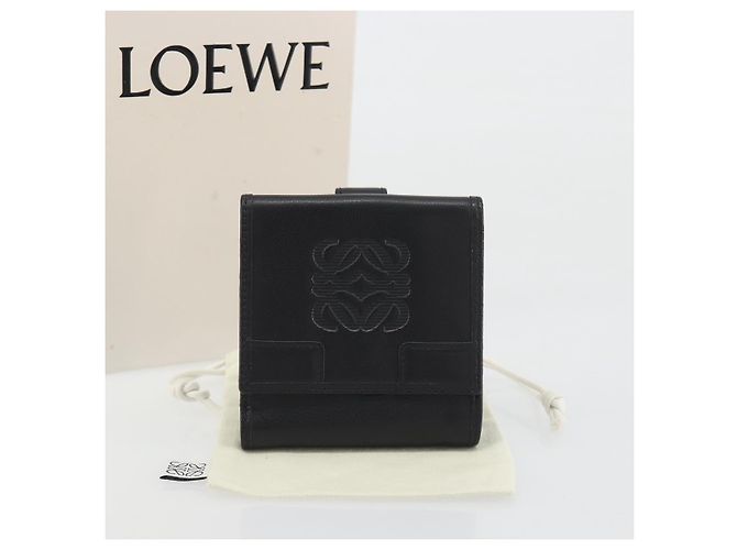 Portafoglio LOEWE Anagram in pelle nera argento Auth 196748V Nero - vista 24