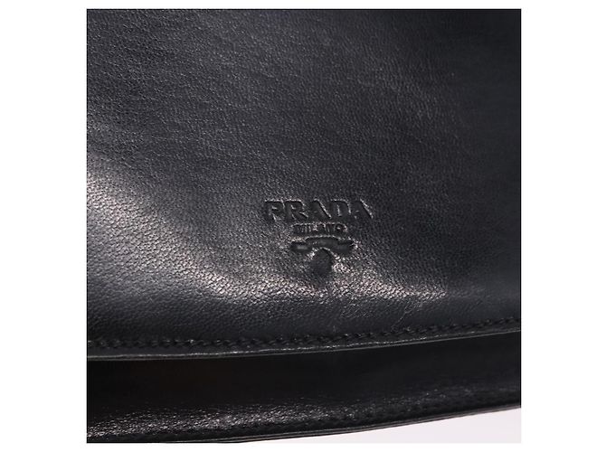 Borsa a tracolla con catena PRADA in pelle nera autentica 198267V Nero - vista 14