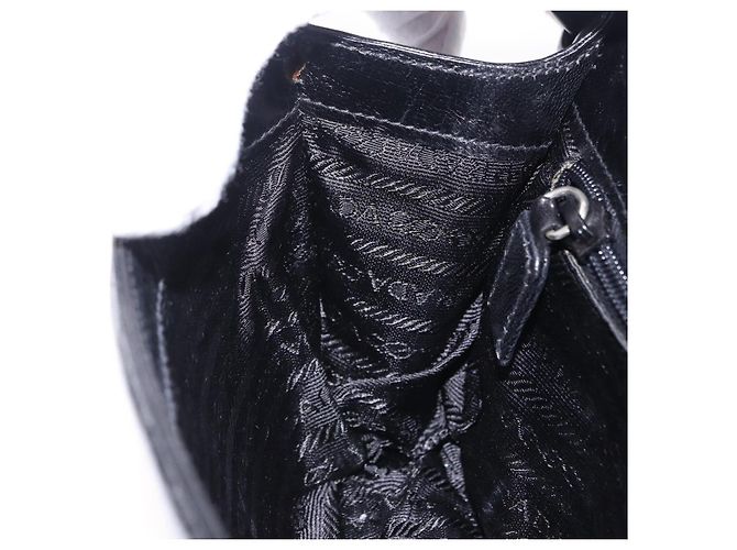 Borsa a tracolla con catena PRADA in pelle nera autentica 198267V Nero - vista 19