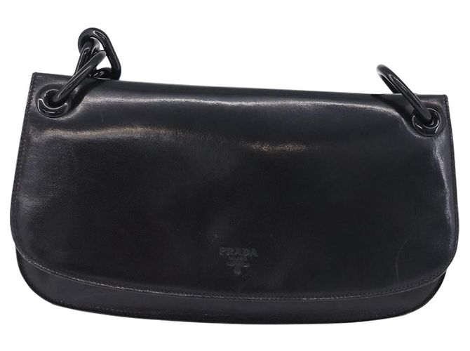 Borsa a tracolla con catena PRADA in pelle nera autentica 198267V Nero - vista 2