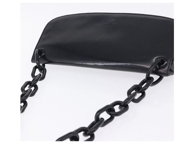 Borsa a tracolla con catena PRADA in pelle nera autentica 198267V Nero - vista 6
