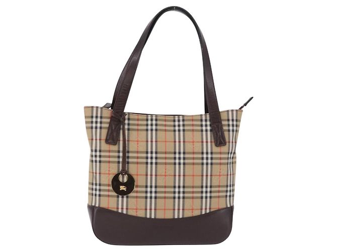 Borsa a mano BURBERRY Nova Check Canvas Beige Gold Auth 196649A D'oro - vista 2