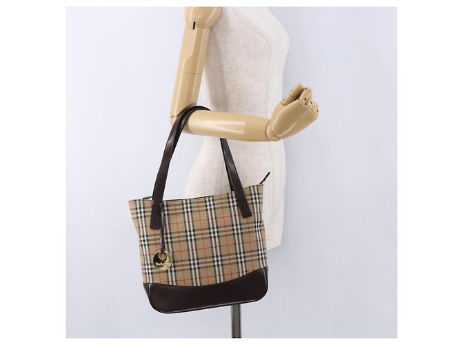 Borsa a mano BURBERRY Nova Check Canvas Beige Gold Auth 196649A D'oro - vista 23