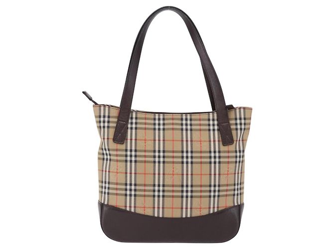 Borsa a mano BURBERRY Nova Check Canvas Beige Gold Auth 196649A D'oro - vista 3