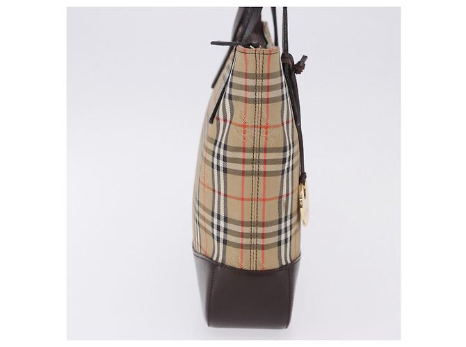 Borsa a mano BURBERRY Nova Check Canvas Beige Gold Auth 196649A D'oro - vista 6