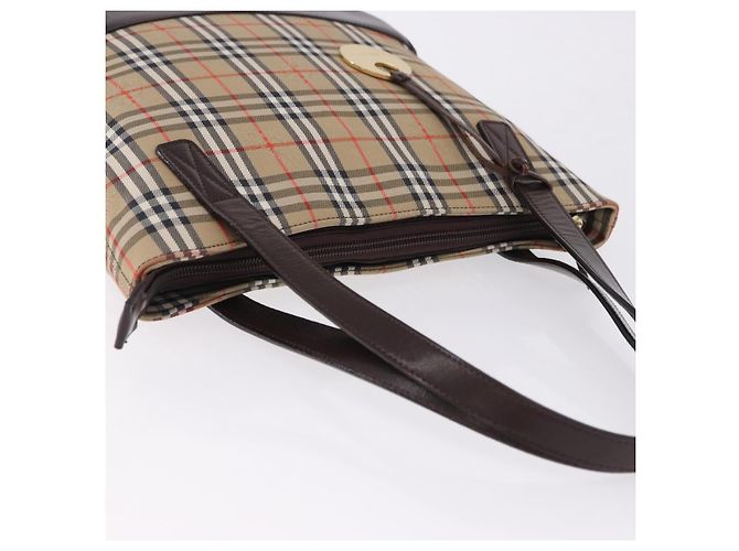 Borsa a mano BURBERRY Nova Check Canvas Beige Gold Auth 196649A D'oro - vista 7