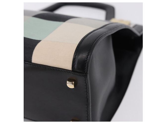 Borsa Salvatore Ferragamo Canvas Black Gold Tone Auth 198496A Nero - vista 11