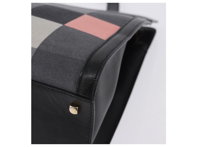 Borsa Salvatore Ferragamo Canvas Black Gold Tone Auth 198496A Nero - vista 13