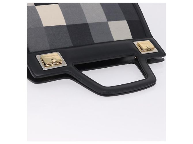 Borsa Salvatore Ferragamo Canvas Black Gold Tone Auth 198496A Nero - vista 6