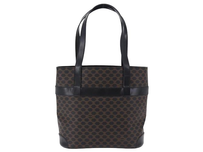 Céline Borsa a mano CELINE Macadam Canvas PVC Leather Black Gold Auth 196702 Nero D'oro - vista 3