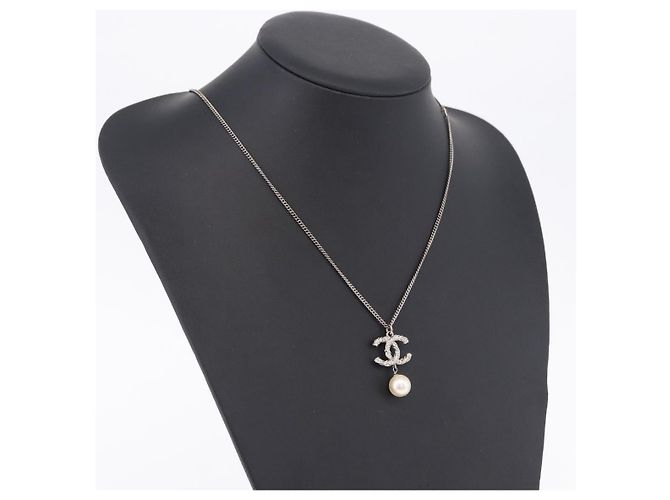 Collana CHANEL COCO Metallo Argento CC Auth 198854V - vista 16